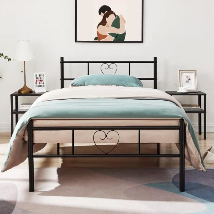 Jeux Et Jouets H J Wedoo Cadre De Lit En Metal Design Pour 2 Personnes Cadre De Structure Metallique Avec 10 Pieds En Metal Et Sommier Integre 198x142cm Noir Ameublement Et Decoration Ameublement