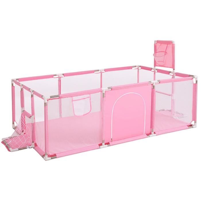 Parc Lit bébé XXL Rose Barrière de Sécurité Portail 124x188x66cm Aire de jeux pour les enfants à l'intérieur et extérieur - Rose