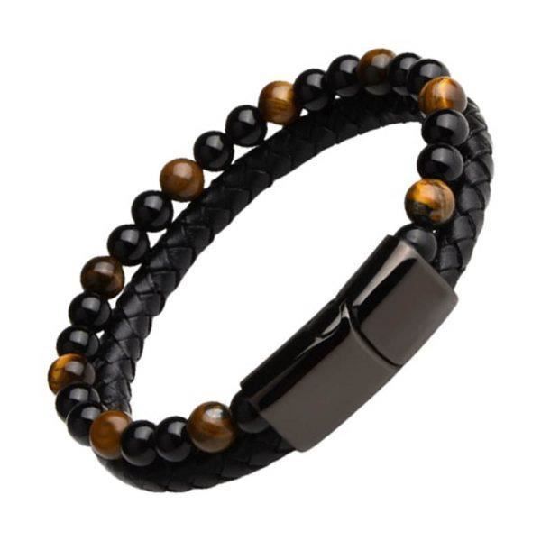 Bracelet Homme Cuir Tressé Avec Pierre œil De Tigre - Style Vintage Anti-stress