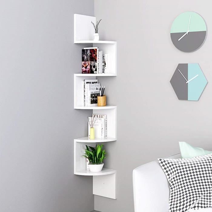 homfa 5 tiers etagère d'angle bois etagère murale blanche etagère meuble d'angle etagère suspendue (blanc)