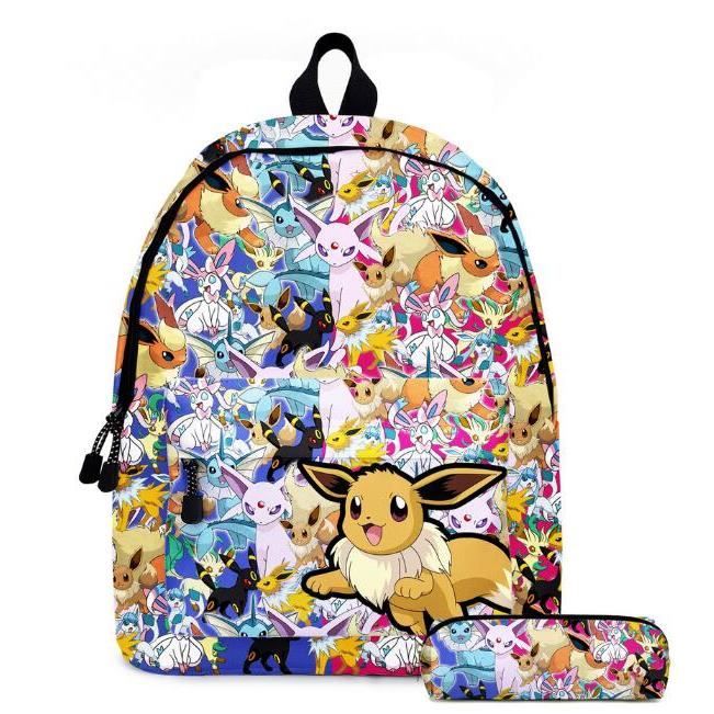 Ensemble Scolaire Pokémon 3 Pièces (Sac, Cartable, Trousse) - Pikachu Évoli - Neuf