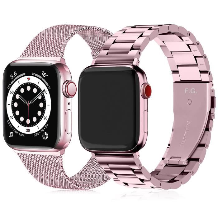 Bracelet Compatible avec Apple Watch 44mm/45mm/42mm - Series 7/6/5/4/3/2/1/ SE, [2 Style] Bracelet Métal Fermoir en Acier INOX,Rose - Cdiscount  Téléphonie