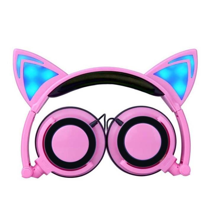 Mengma Led Ecouteur Rose Avec Oreilles De Chat Casque D Ecoute Pliable Casque De Musique Avec Lumiere Bleu Mode Cdiscount Tv Son Photo