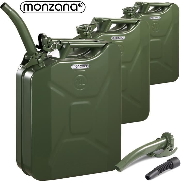 3x Jerrican essence en métal 20L avec bec verseur homologation ONU transport liquides diesel huile voiture moto bidon récipient