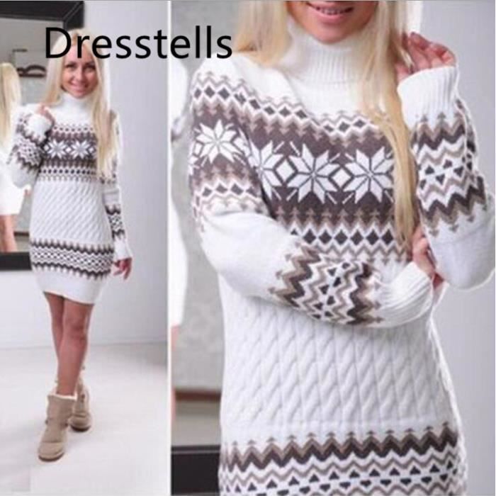 Dresstells Robe De Pull Femme Hiver Imprime Sweat Femme Courte Tricot Elastique Gilet Noire Femme Chaud Pour Noel Blanc Achat Vente Pull Cdiscount