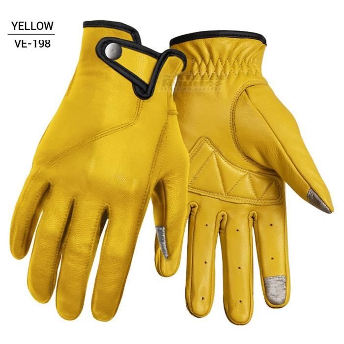 Gants Moto Gants De Moto Rétro En Cuir Véritable, écran Tactile Complet, Course, Motocross, Accessoires De Moto For Hommes Gant Moto (Color : 540- Yellow, Size : S