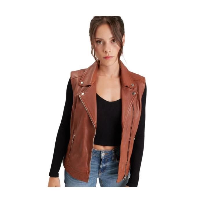 Perfecto en cuir sans manche femme Daytona Ref 58231 Cognac Marron