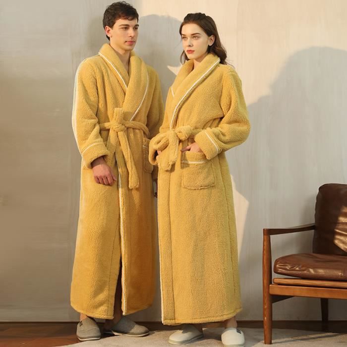 Peignoir d interieur Peignoir de Bain a Capuche Unisexe Robe de Chambre Polaire Peignoir Longue en Peluche Grande Taille Pyjama J Jaune Cdiscount Pret a Porter