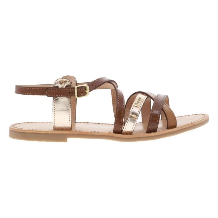 Nu pieds cuir LES TROPEZIENNES Marron Brides crois es en cuir brillant et mat Femme
