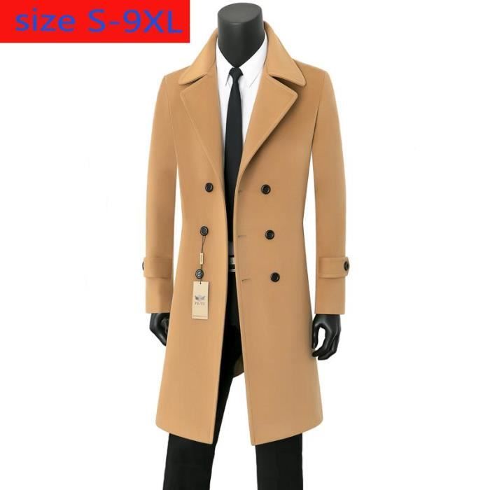 Manteau caban Veste en cachemire pour homme manteau en laine chaud decontracte long Double boutonnage epais grand brown D9916 Blanc Cdiscount Pret a Porter