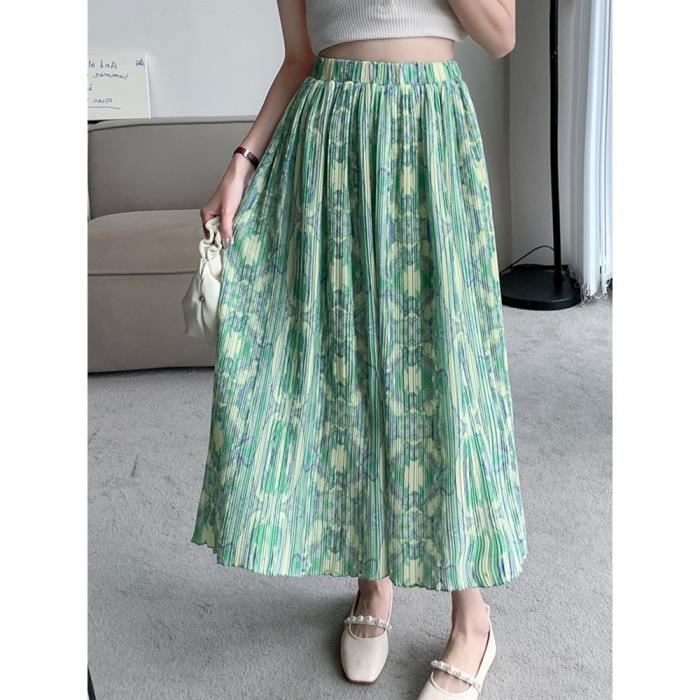 Jupe jupe longue plissee mi longue pour femmes printemps ete 2023 imprime Floral esthetique coreen ligne A taille Blanc Cdiscount Pret a Porter