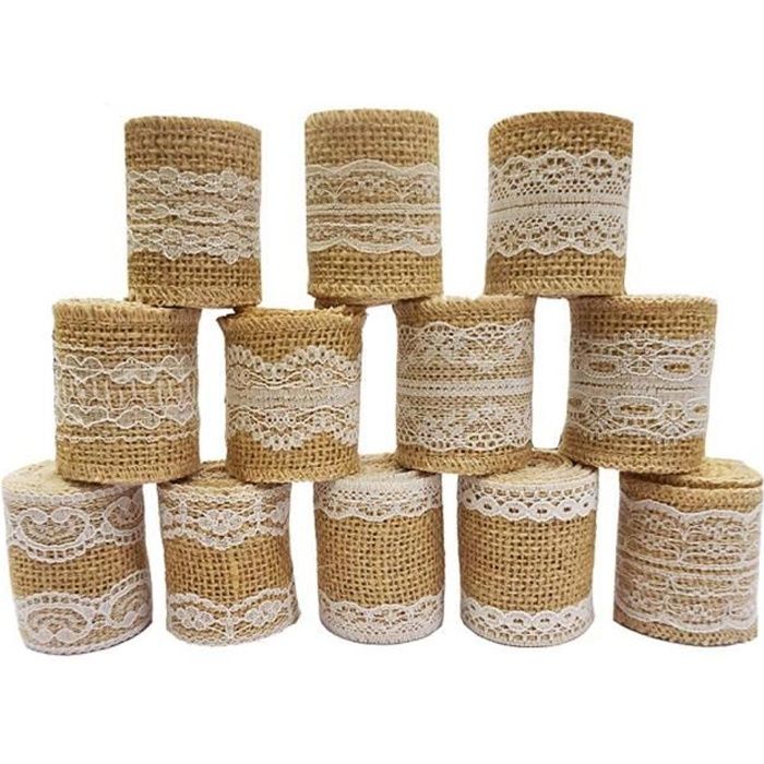 12 rouleaux rouleau de ruban de toile de jute de dentelle Blanche naturel (1M /rouleaux)a décoration et les emballages-cadeaux