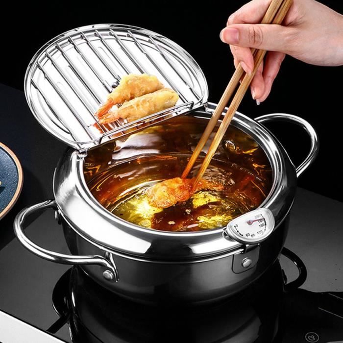 Mini Friteuse Japonaise En Acier Inoxydable 20 Cm - Avec Thermomètre Et Grille, Pour Gaz/induction/électrique - Économie D'huile