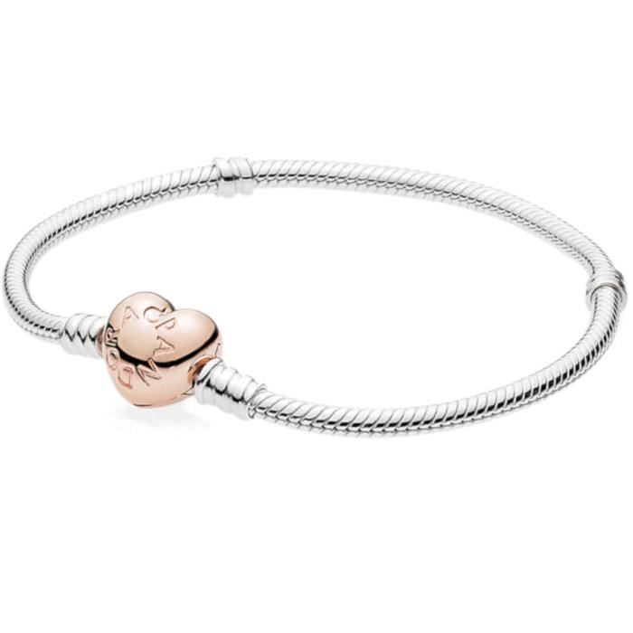 Bracelet - PANDORA - Fermoir coeur - Argent sterling 925 - Or rose 14 carats - 20 cm Bracelet - PANDORA - Fermoir coeur - Argent sterling 925 - Or rose 14 carats - 20 cm