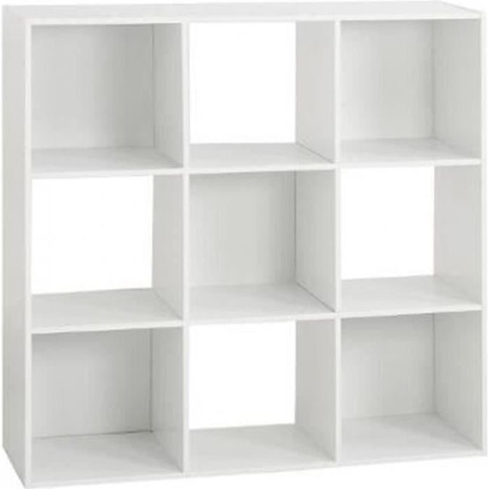 Étagère 9 cases en panneaux de particules blanc - Dim : L.100 5 x P.32 x H.100 5 cm