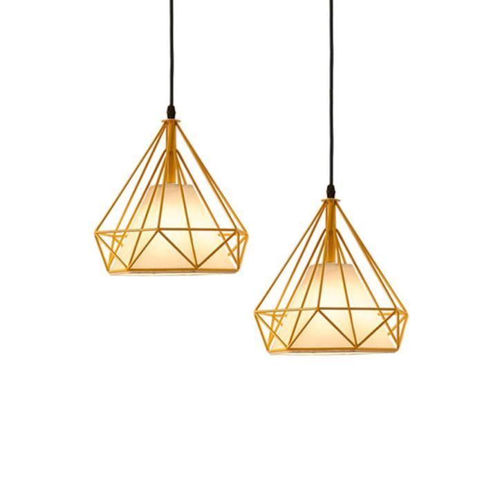 Lot de 2 Lampe à Suspension Moderne Jaune Lustre de Plafonnier Style Industrielle forme en Cage Diamant E27