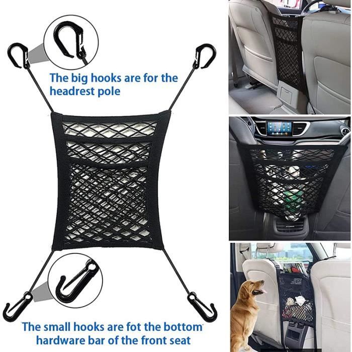 Set 4 Filets De Rangement Coffre Voiture FGX - Maille Élastique Adhésive - Noir