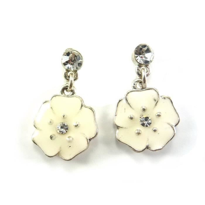 Boucles D'oreilles Clips Fleurs En Métal émaillé Noir - Occasion Parfait état