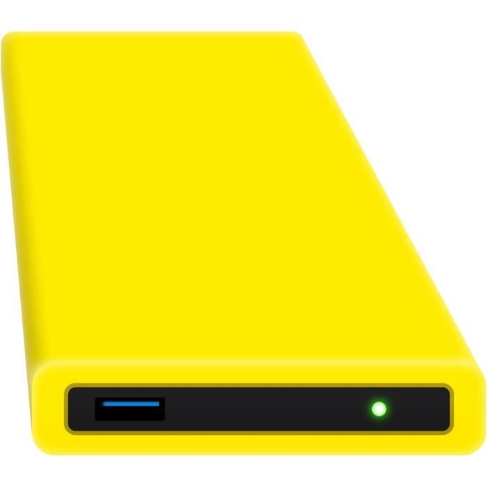 Boîtier Externe USB 3.0 Pour Disque Dur 2,5 Pouces – Aluminium + Coque Silicone Jaune – Antichoc, Protection Chaleur – Compatible SATA HDD/SSD
