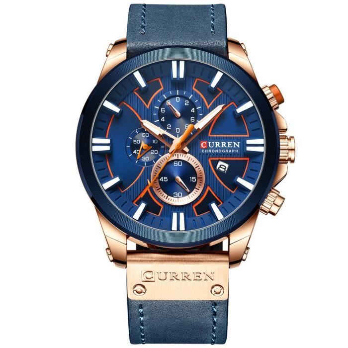 Montre Chronographe Homme Lige Sport étanche 50m - Cadran Argenté, Bracelet Noir - Neuf