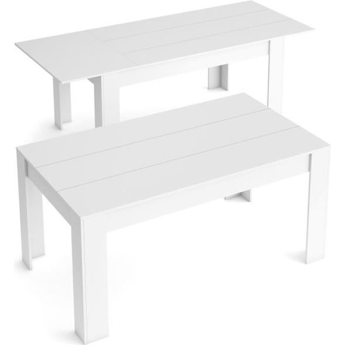 table de salle à manger de 140cm extensible 200cm, couleur blanc mat,  90.4x140.4/200.4x76.1cm, rf753