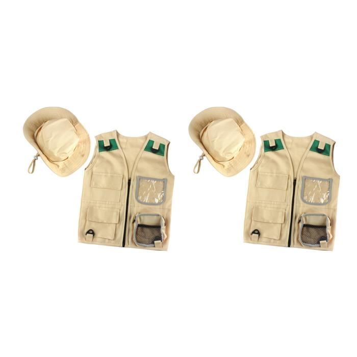 Kit d'explorateur pour enfants, avec chapeau lavable – Ensemble gilet cargo de safari pour enfants, garçons et filles, randonnée, pêche, camping