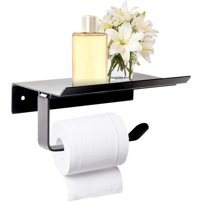 Porte Papier Toilette Mural Adhésif - Installation Sans Perçage, En Aluminium Noir Mat - Pour Salle De Bain, WC