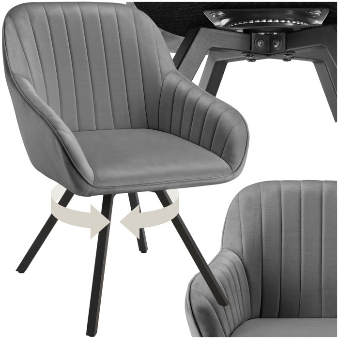 Chaise - TECTAKE - Fauteuil pivotant SNUG avec accoudoirs aspect velours rembourré pieds en acier fins 58 x 58 x 82 cm - Gris