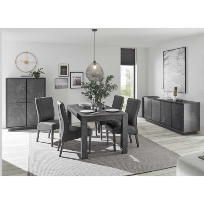 Salle à Manger Complète - TOUSMESMEUBLES - BURANO - Marbre Noir - L 180 x l 90 x H 79