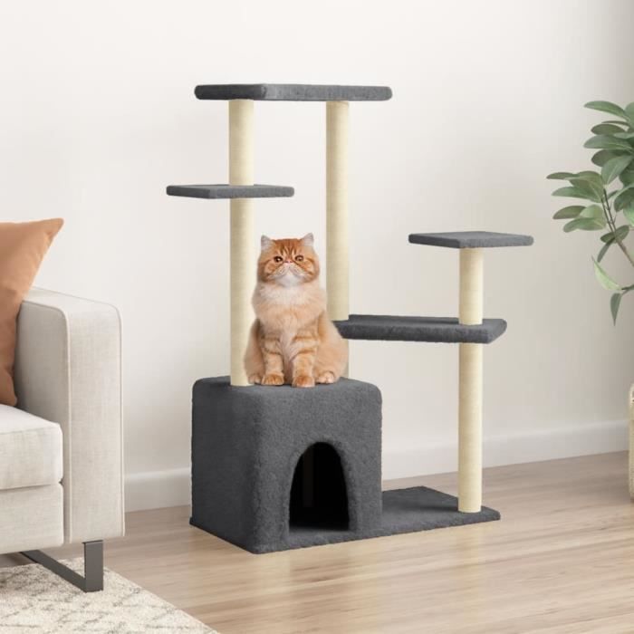 vidaXL Arbre à Chat avec Griffoirs en Sisal, Tour à Chat avec Plate-forme, Centre d'Activités pour Chaton, Arbre à Grimper Maison Intérieur, Gris Foncé 107,5 cm