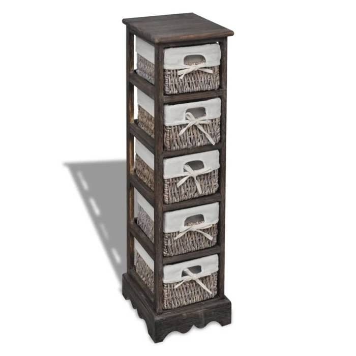 vidaXL Étagère de rangement en bois 5 paniers en tissage Marron 240801