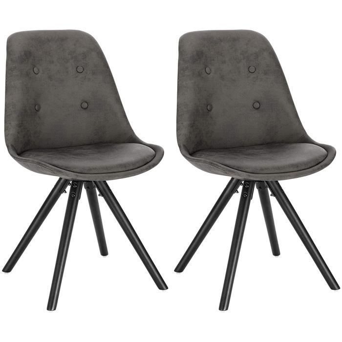 WOLTU 2 x Chaisess de salle à manger Chaises de cuisine Siège en tissu scientifique Pieds en bois massif Anthracite