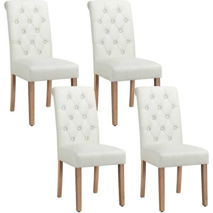 Lot de 4 Chaises de Salle à Manger Haut Dossier Assise Rembourrées-Pieds en Bois Chêne confortable-Beige YAHEETECH
