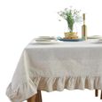 blanc Nappe à volants en coton et lin, couverture de Table rectangulaire, rustique, Vintage, lavable, pour cu-1