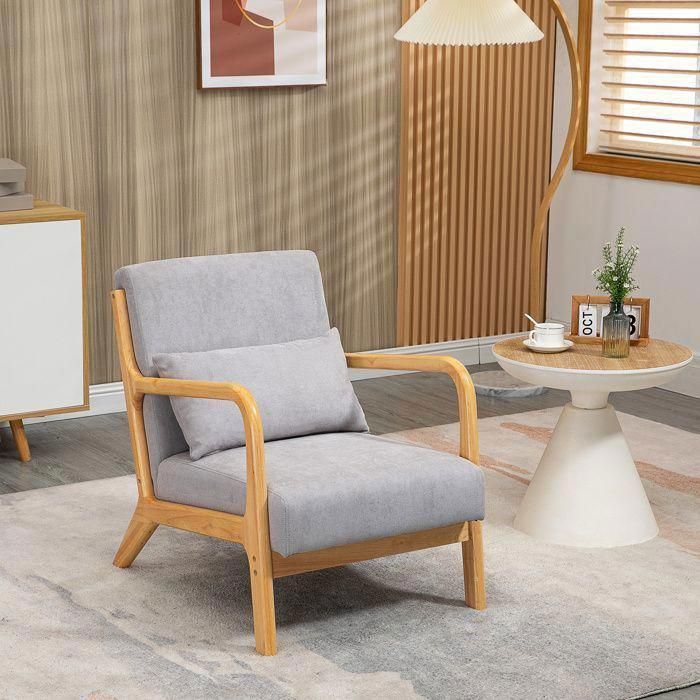 Fauteuil Confort Avec Accoudoirs Bois Massif - Coussin épais 14 Cm, Dos Ergonomique 105°, Coussin Lombaire Inclus