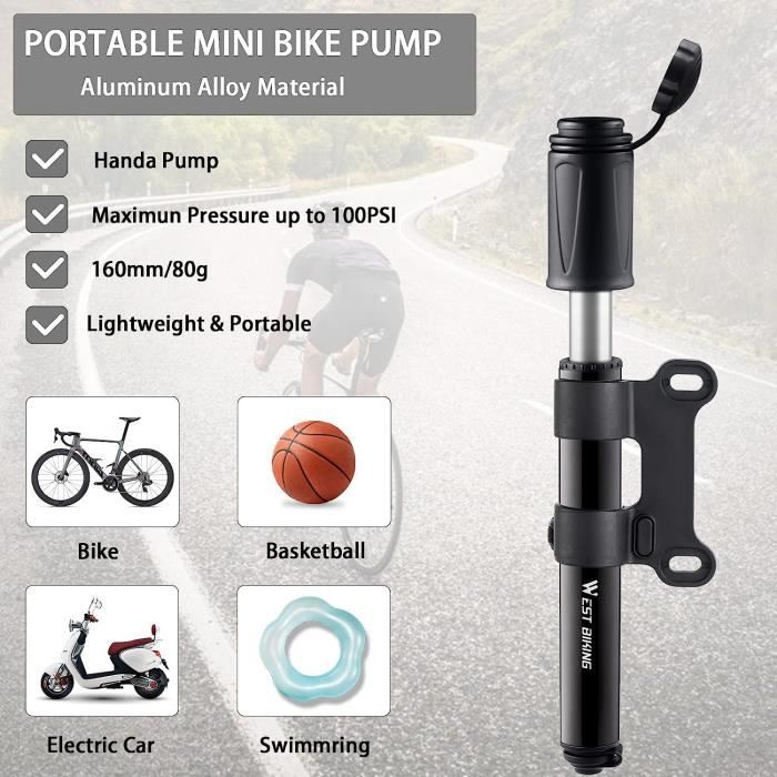 Mini Pompe Velo Léger et Portable Pompe à Air Bicyclette Valves Schrader  Presta