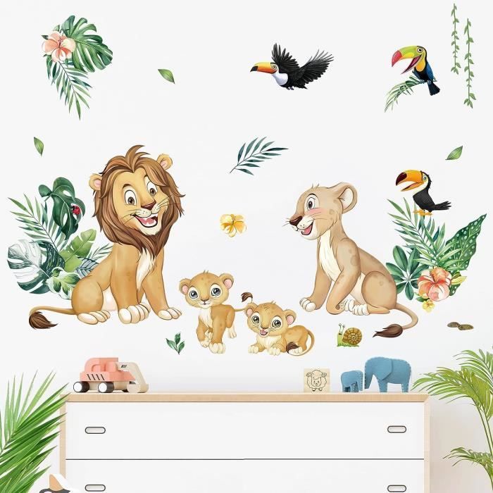 Stickers muraux - Lion - Animaux Sauvages - Fleurs - Lumière