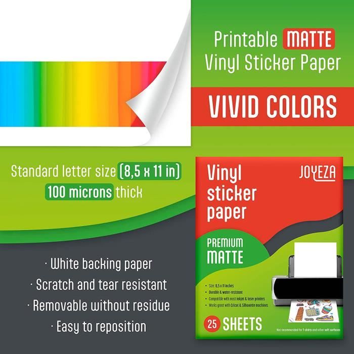 Papier autocollant en vinyle pour imprimante à jet d'encre, autocollant  blanc, autocollant étanche, feuille de