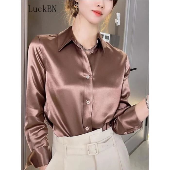 Chemise Chemise de marque de luxe pour femmes elegante boutonnee manches longues en Satin en crepe de soie pour Black 02 C8 Blanc Cdiscount Pret a Porter