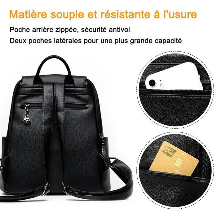 Noir--Sac à dos femme ordinateur portable en cuir mode femmes voyage école ordinateur  sac épaule multifonctionnel sacs - Cdiscount Bagagerie - Maroquinerie