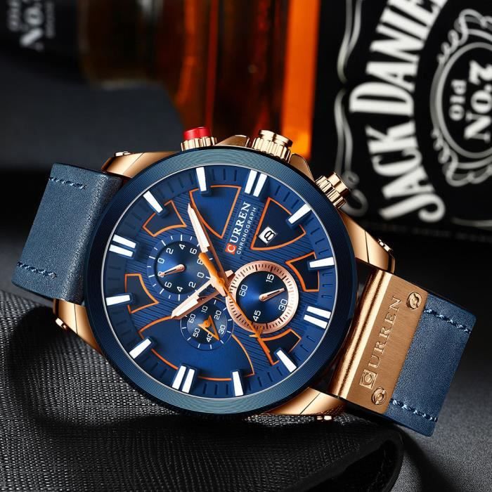 Montre Chronographe Homme FOXBOX Sport Et étanche - Boîtier Rouge Asymétrique, Bracelet Noir