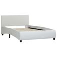 2070Couchage|Lit 1 personne,Cadre de lit avec LED Adulte Contemporain & Spacieux Sommiers à Lattes,Blanc Similicuir 100 x 200 cm-2