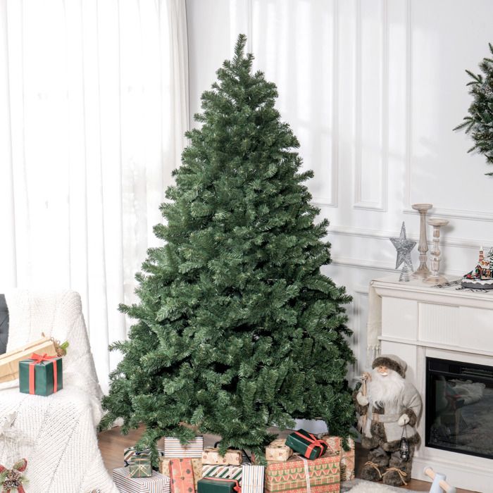 Sapin De Noël Artificiel PVC 210 Cm - 900 Branches, Support Métal, Difficilement Inflammable, Vert