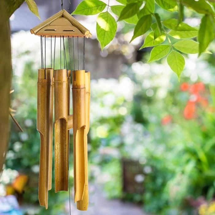 Carillon de vent en bambou du temple noir et or avec carillons en fer  commerce équitable -  France