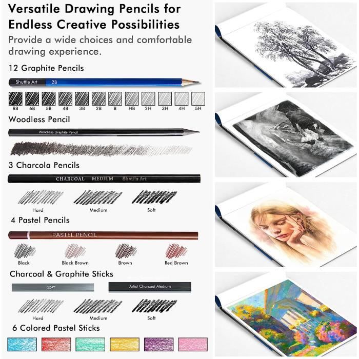 Shuttle Art Kit Dessin Professionnel, 52 PCS Kit Crayon Dessin avec Crayon  Graphite,Fusain,Carnets de Croquis, Materiel Dessin Malette Dessin pour  Artiste, Débutant, Adulte : : Jeux et Jouets