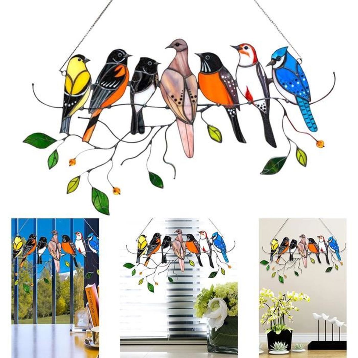 mur jardin porte Oiseau sur un panneau de fenêtre Série d/'oiseaux Décoration à suspendre pour fenêtre lefeindgdi Attrape-soleil en acrylique