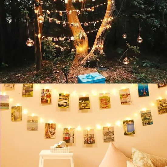 Guirlande Lumineuse LED Avec Clips à Photos - 10m, 100 LED, 8 Modes, Télécommande - Décoration Chambre, Noël, Mariage