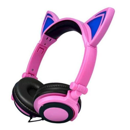 Mengma Led Ecouteur Rose Avec Oreilles De Chat Casque D Ecoute Pliable Casque De Musique Avec Lumiere Bleu Mode Cdiscount Tv Son Photo
