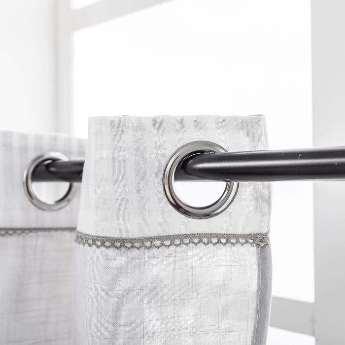Paire De Rideaux Semi-transparents Effet Lin - 60 X 240 Cm, Passants Inclus - Pour Salle De Bain, Cuisine Ou Chambre (couleur Blanc)