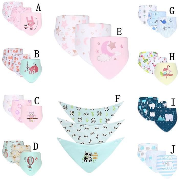 Lot De 3 Bavoirs Triangle Bébé En Coton Bandana - Absorbants Et Réglables Pour Nouveau-Né